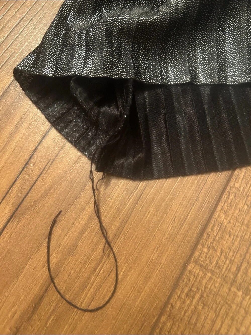 Girls' Metallic Black Pleated Skirt with Elastic Waistband